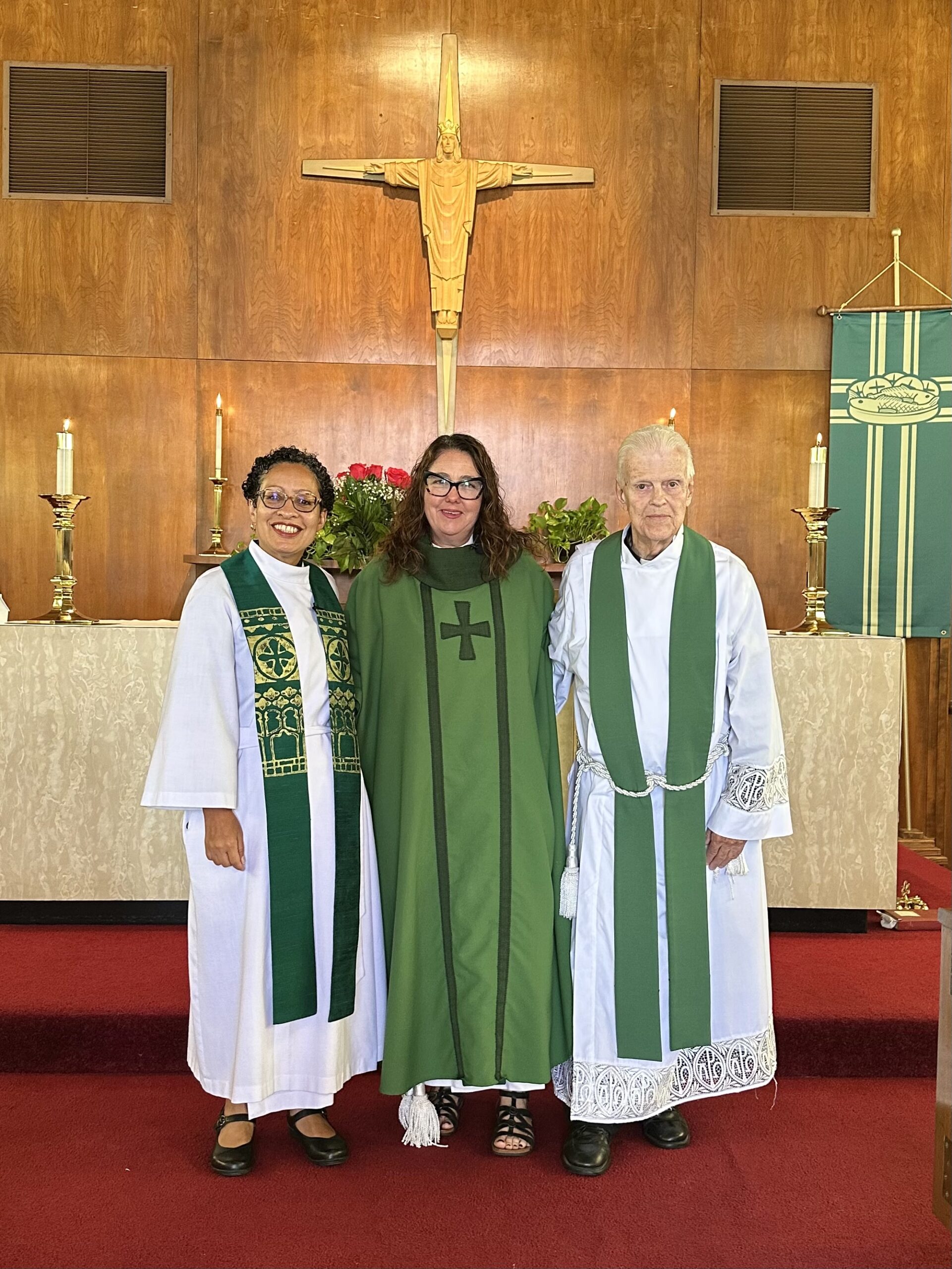 Rev. Lisa, Rev. Jennifer, and Rev. Jay Celebrating Rev. Jennifer's Return from Sabbatical